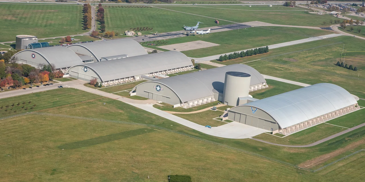 Aerial view of the museum taken in Nov. 2016 by museum photographer Ken LaRock. Image is in Public Domain.